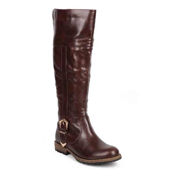 Nature Breeze DA91 Women Leatherette Round Toe Buckle Knee High Riding Boot