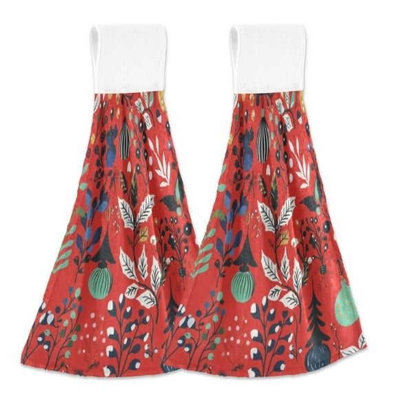 2 Bathroom Towels Kitchen Towels 18.2x14In Velcro Hand Wipes Dish Cloths & Dish Towels Washroom Towels Face Towel Hand Wipes Red Christmas Branches