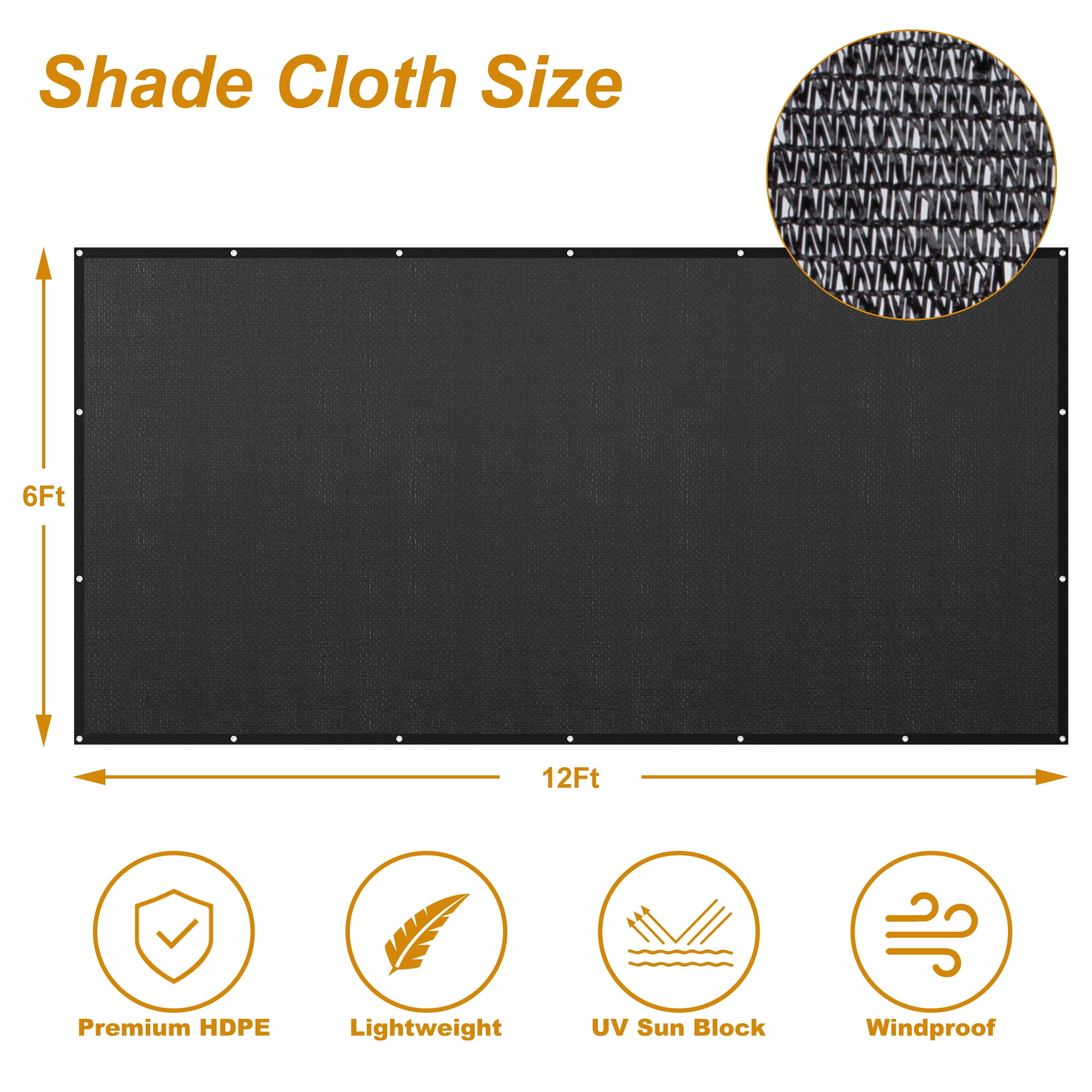 Shade Cloth,Hengu 1 Pack 6x12FT Sun Shade Net with Grommets,70% Shade Sail Canopy for Garden,Greenhouse,Plants and Patio Sunshade