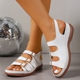thumbnail image 3 of Rokment Womens Vintage Orthopedic Wedges Sandals 2026 Beach Summer Comfortable Leather Triple Buckles Arch Support Platform Walking Work Gladiator Sandals White Size 6.5, 3 of 7