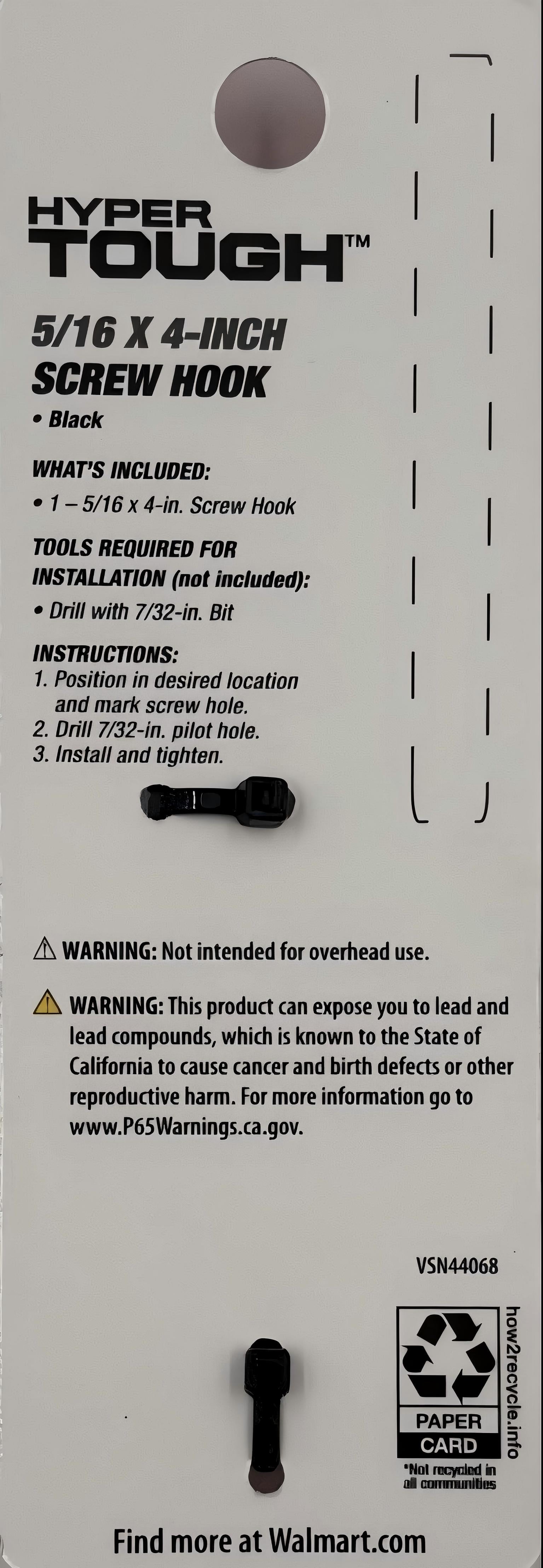 Hyper Tough Steel Screw Hook 5/16 inch x 4 inch Black