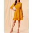 thumbnail image 6 of MODA NOVA Juniors Layered Ruffle Hem 3/4 Sleeves Smocked A-Line Chiffon Dress, 6 of 8