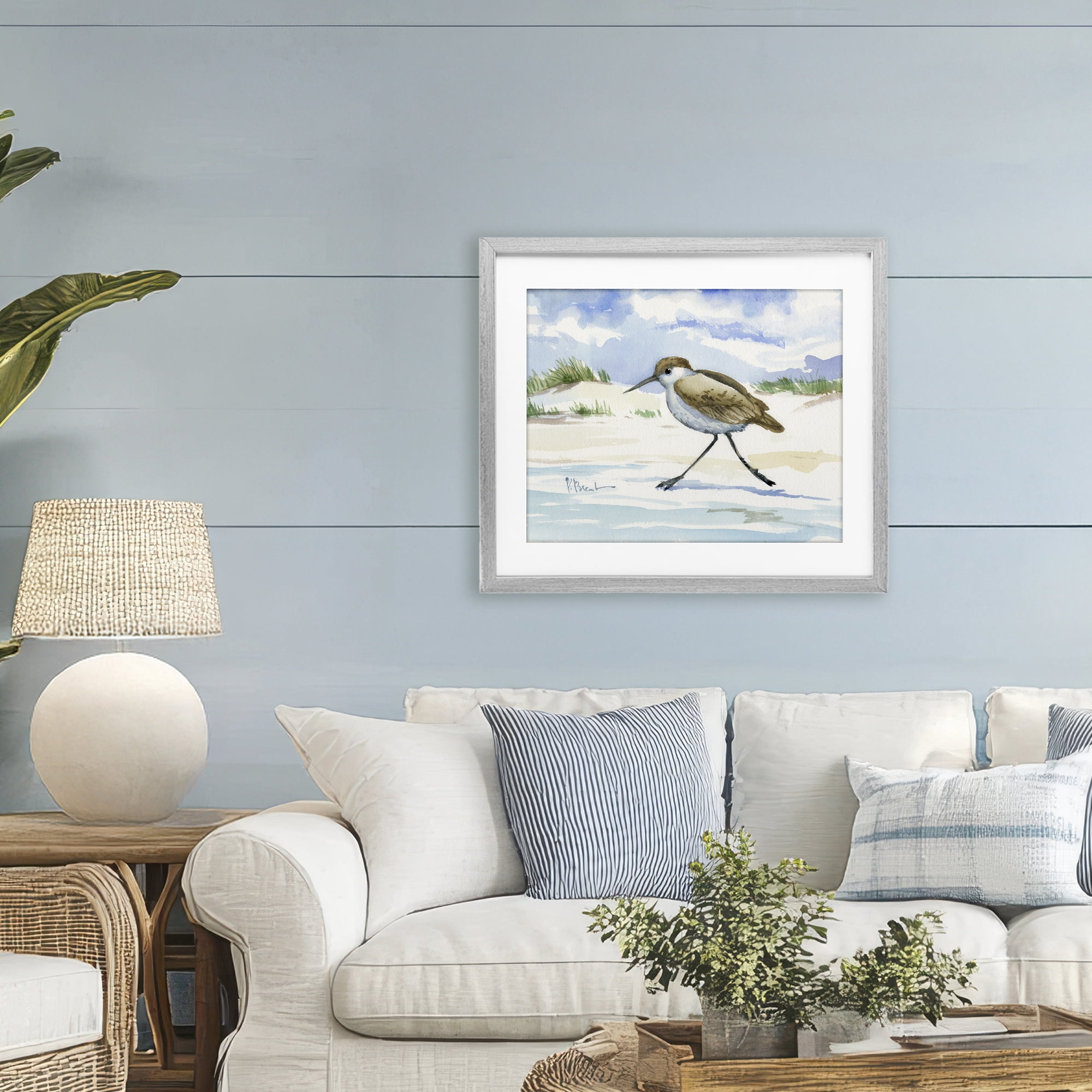 Stupell Industries Inlet Beach Sandpiper Running Gray Framed Print Under Glass, design by Paul Brent