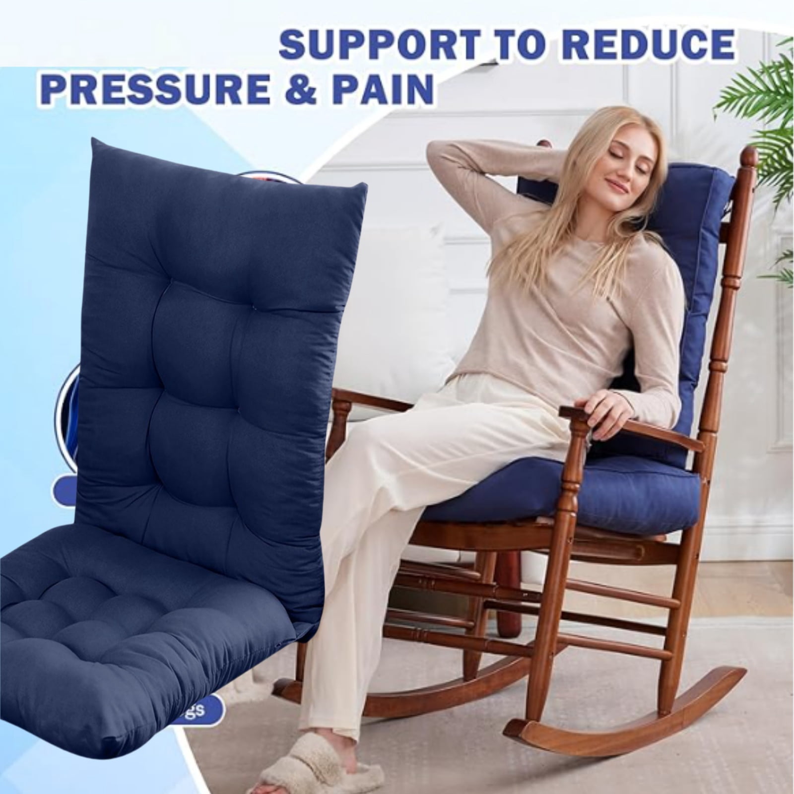 Clearance Sale - Solarium Indoor/Outdoor Rocking Chair Pad Seat And Seatback Cushion Waterproof and Fade-Resistant Patio Chair Cushions, Tufted Chair Pads for Rocking Chair