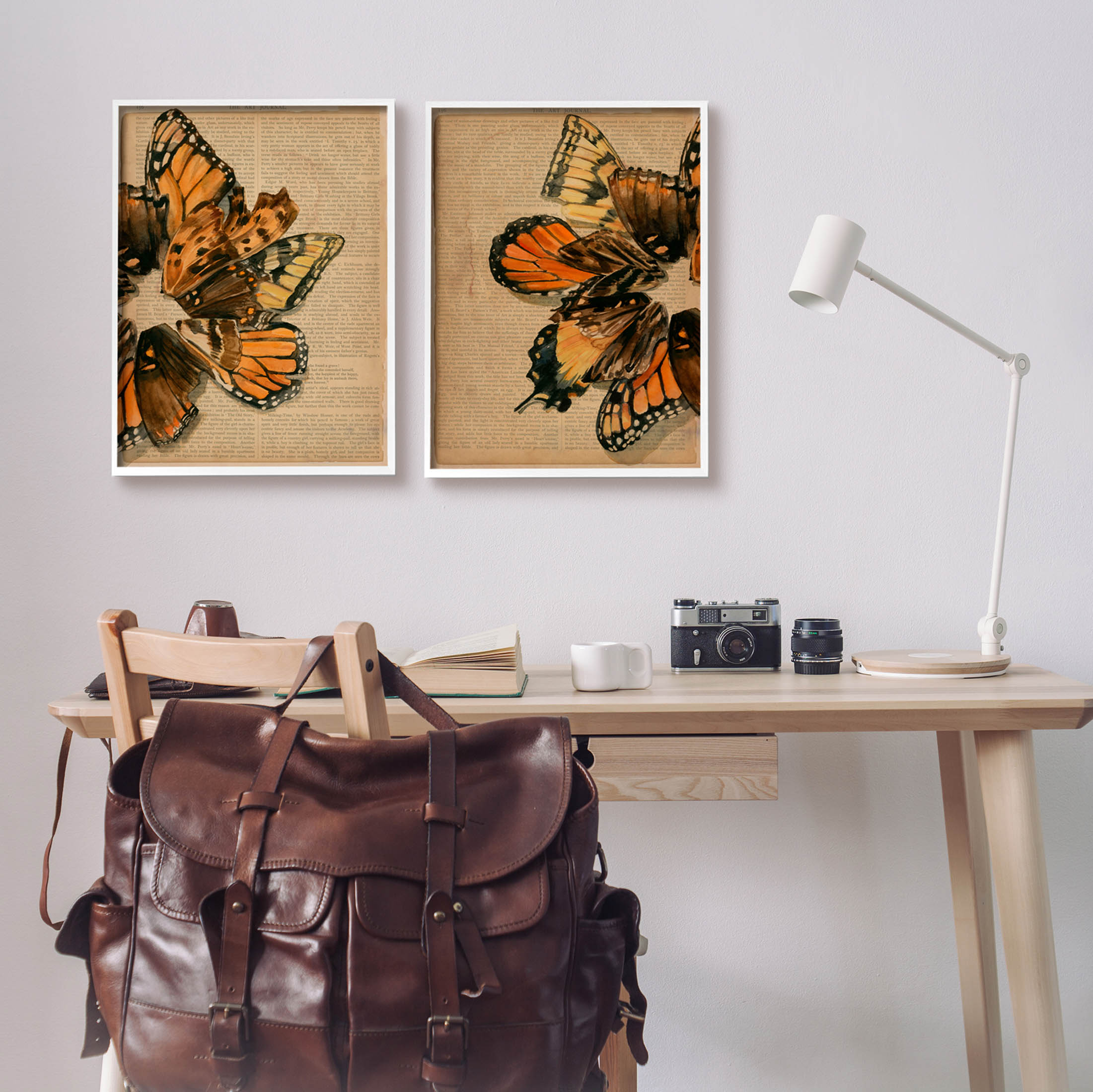 Stupell Industries Vintage Butterfly Literature Pages Graphic Art White Framed Art Print Wall Art, Set of 2, Design by Jennifer Paxton Parker
