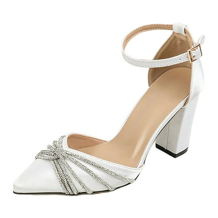 

Sandals Women Size 9 Pointed Shallow Mouth Thick Heel High Heels Hollow Sandals Fashionable and Versatile in Europe and America Spring Export of Large Sized Women s Shoes for Foreign Trade White