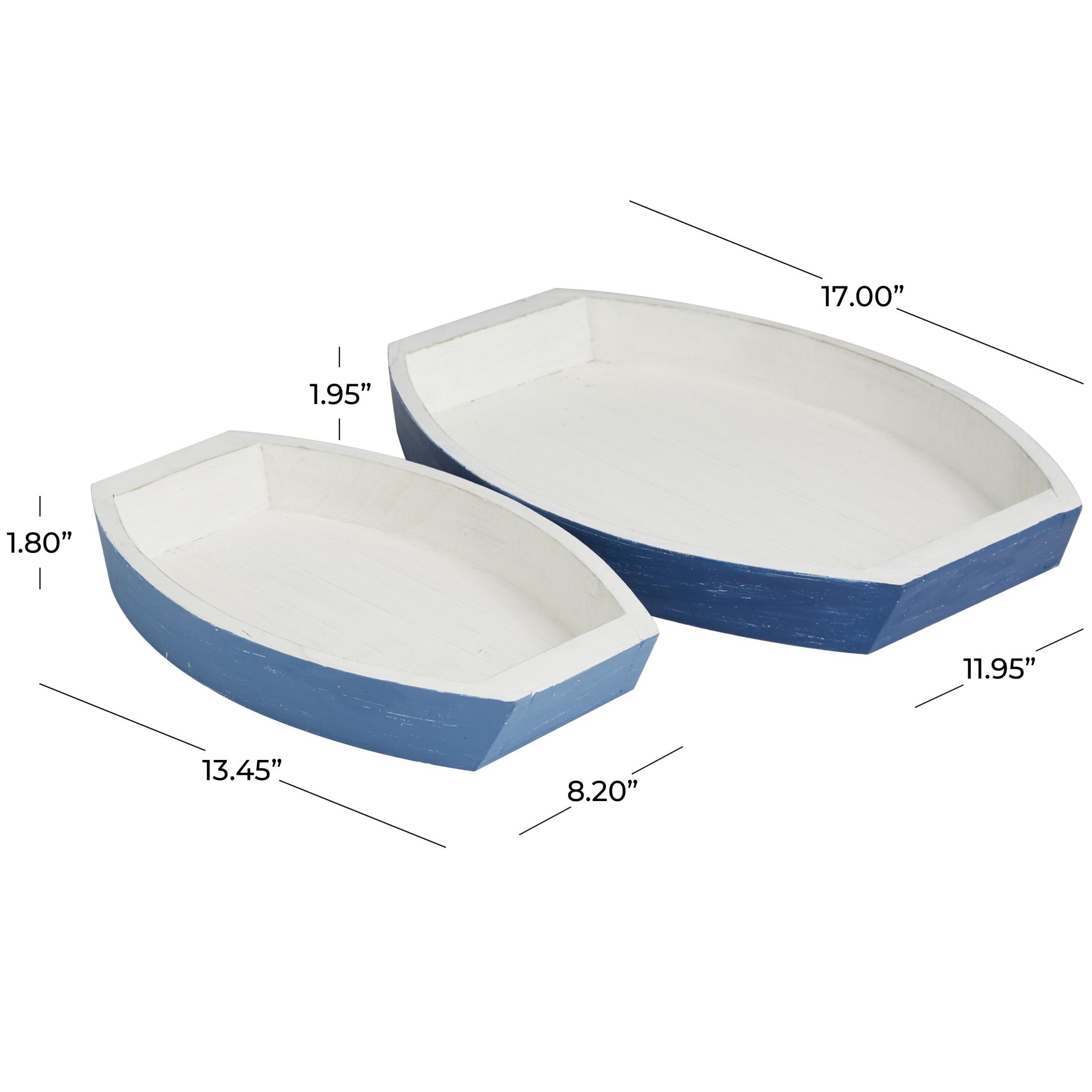 DecMode 17", 13"W Blue Wood Handmade Distressed Two Toned Boat Tray, 2-Pieces