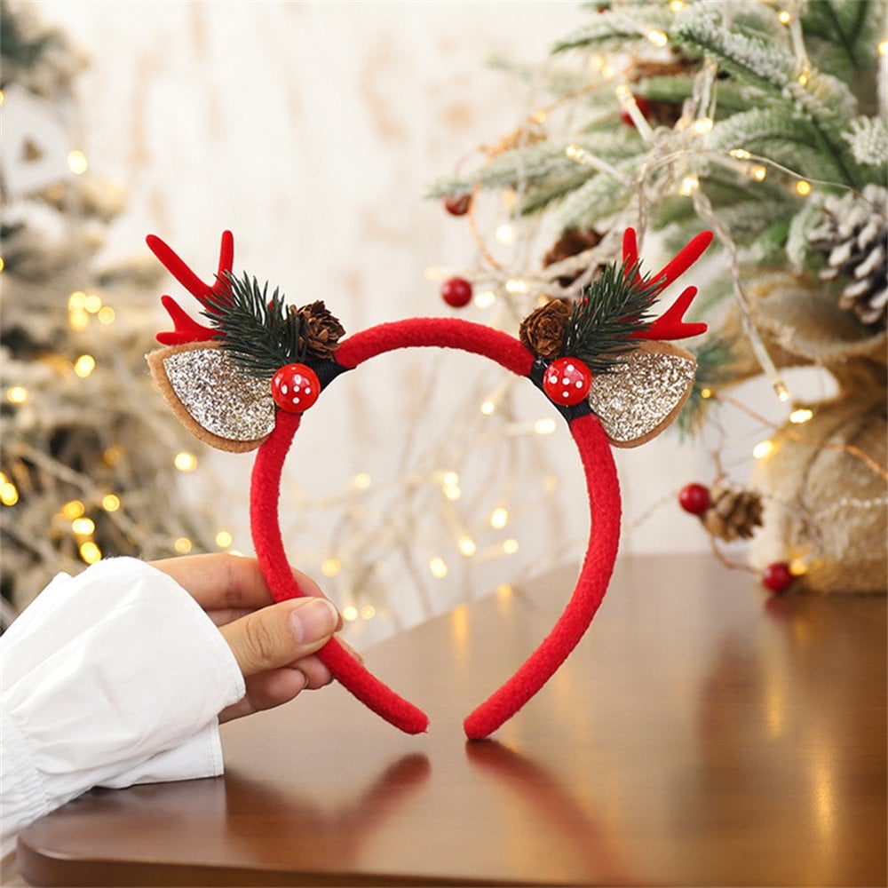 LUOZZY 3-Pack Reindeer Antler Headbands - Plush Elk Ears, Christmas Halloween Costume Headwear