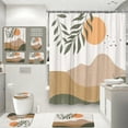 4Pcs Mid Century Modern Geometric Shower Curtain Arched Green Leaf Sun