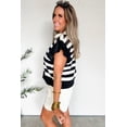 thumbnail image 3 of Women's Black Stripe V Neck Blouse – Casual Ruffled Short Sleeve Top for Daily Wear, XL, 3 of 10