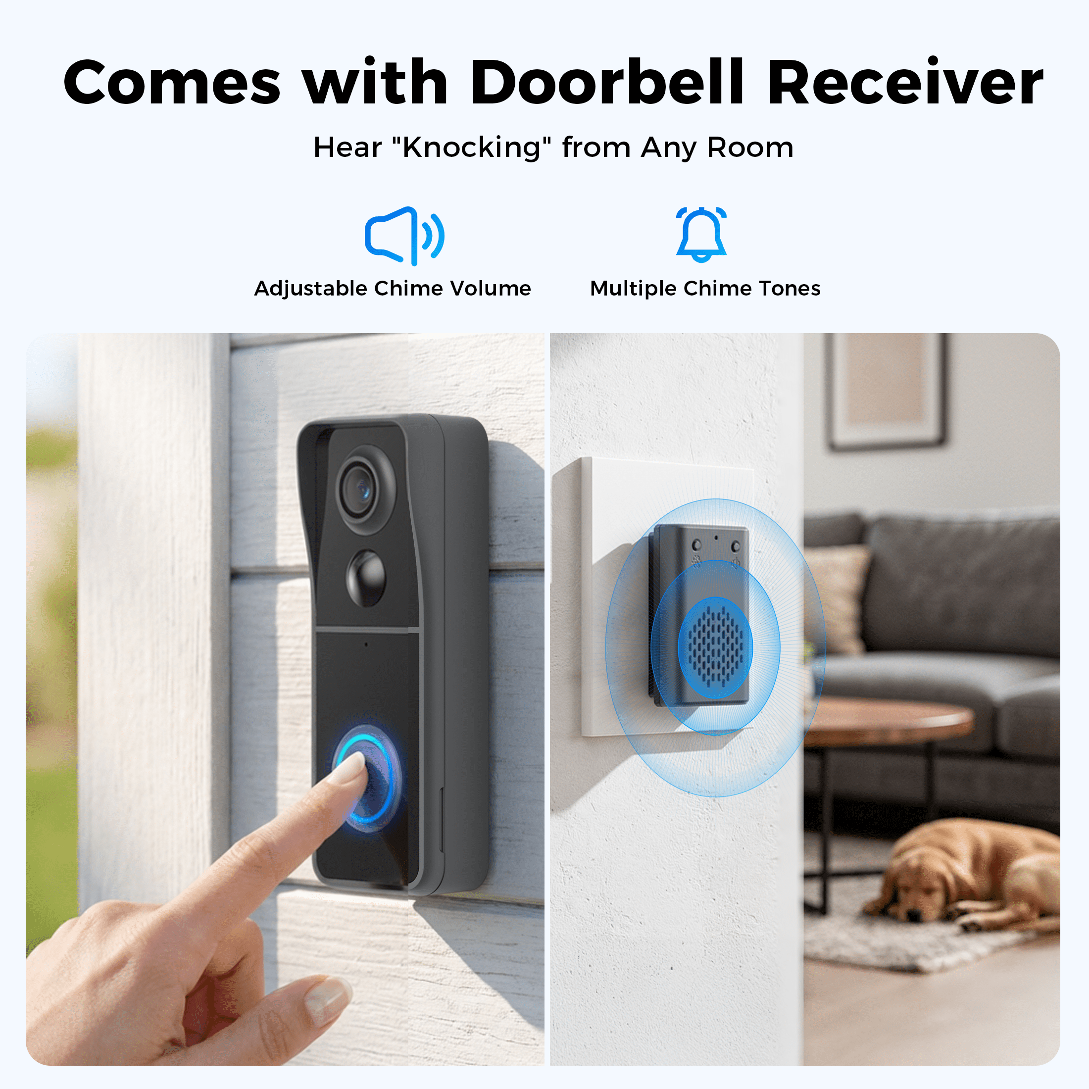 Liwan 2K Wireless Video Doorbell Camera with Chime, Smart PIR Motion Detection, 2-Way Audio, IP65 Waterproof Battery Powered Security Doorbell for Home