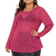 thumbnail image 2 of DARING DIVA Women's Plus See Through Mesh Long Sleeve Crew Neck Party Blouse 3X Hot Pink, 2 of 6