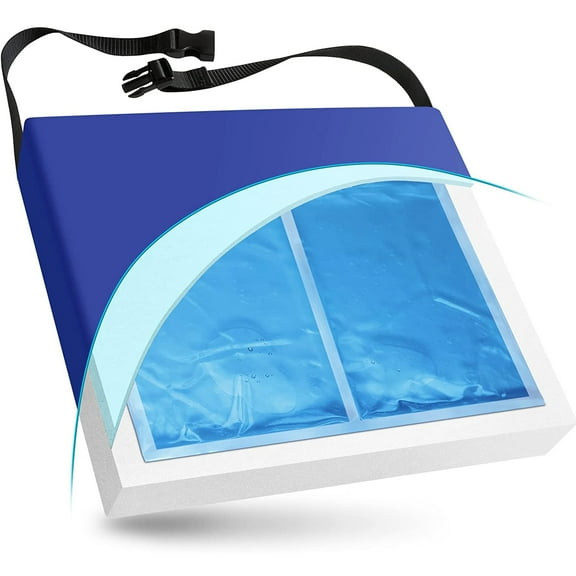 NYOrtho Wheelchair Firm Seat Cushion with Cooling Gel For Coccyx Sores Relief, 18” x 18" x 3"