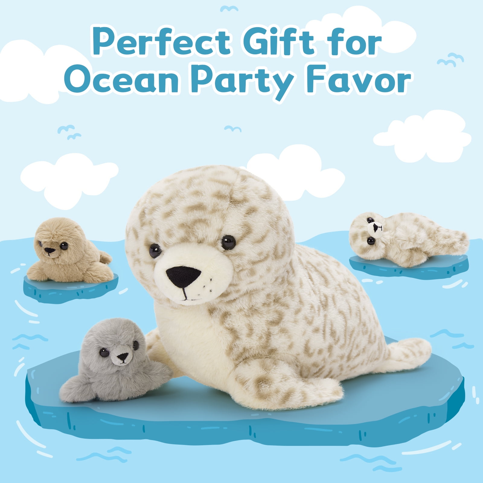 MaoGoLan 4 Pcs Seal Stuffed Animal Set 20" Mother Plush Toy with 3 Babies in Mom's Belly