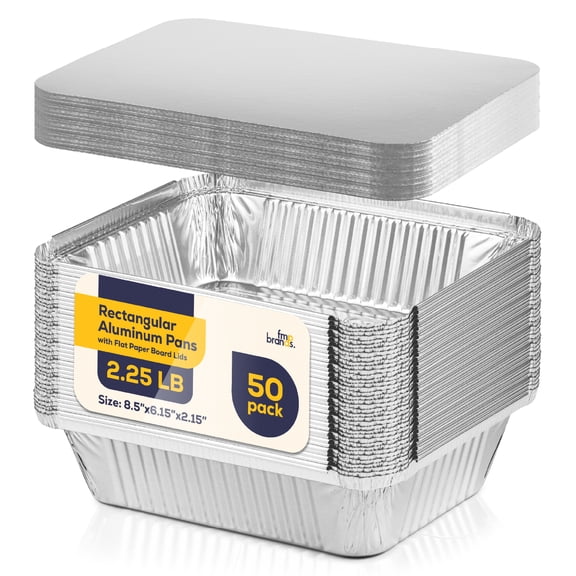 Fit Meal Prep 50 Pack 2.25 lb Aluminum Foil Pans with Clear Lids, 8.5 x 6.15 x 2.15 Inch Disposable Tin Pans