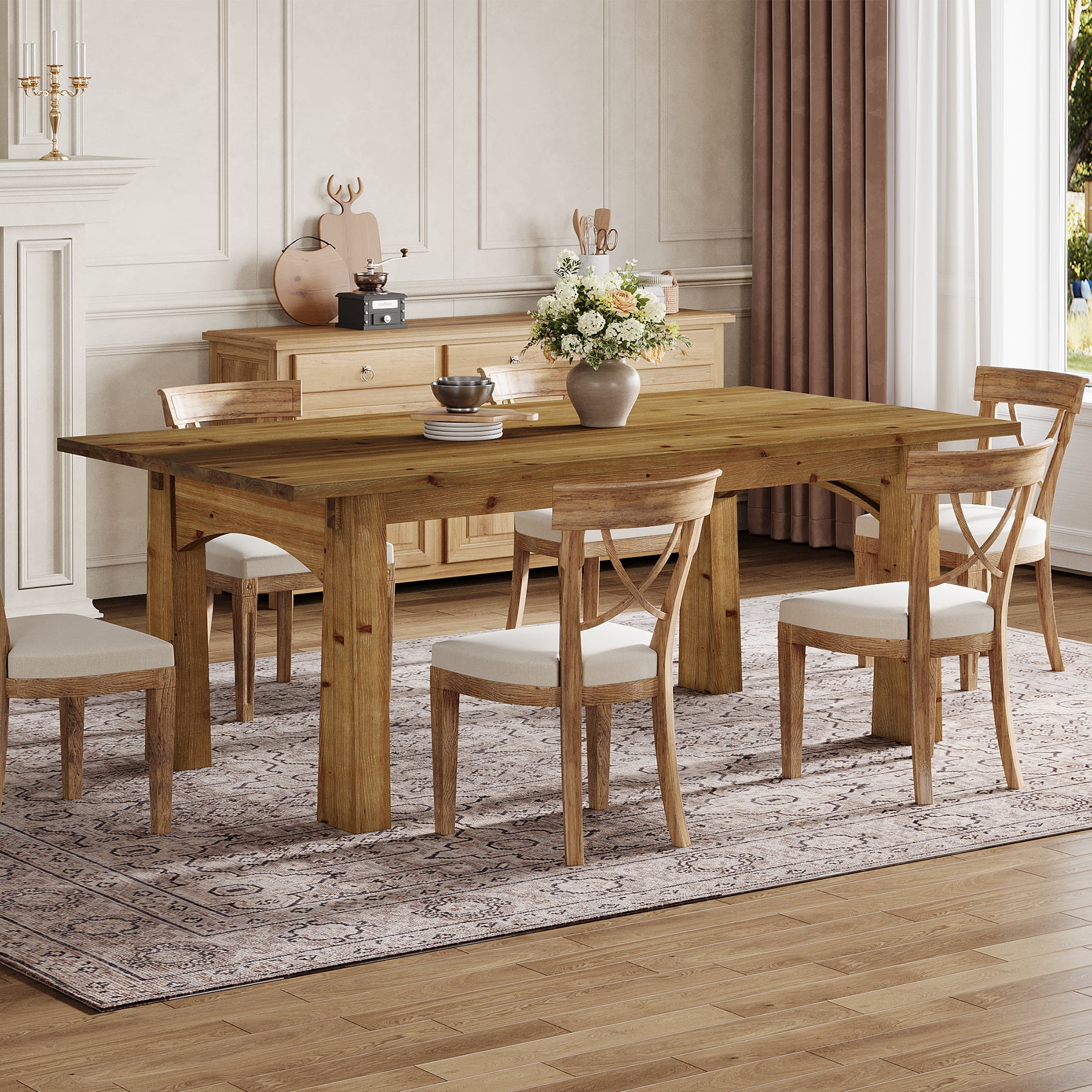 Solid Wood Dining Table for 4-6, 63" Farmhouse Kitchen Table Rectangular Dinner Tables