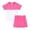 Hot Pink, variant on Girls Outfit Set 2 Piece Crew Neck Short Sleeve Patchwork Tops And Shorts Set Casual Sprotswear Summer Girls Clothes Blue Size 5-6 Years