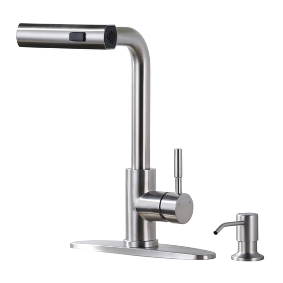 Wowow Pull Down Waterfall Kitchen Faucet with Soap Dispenser and 3-Mode Sprayer in Brushed Nickel for Kitchen Sink
