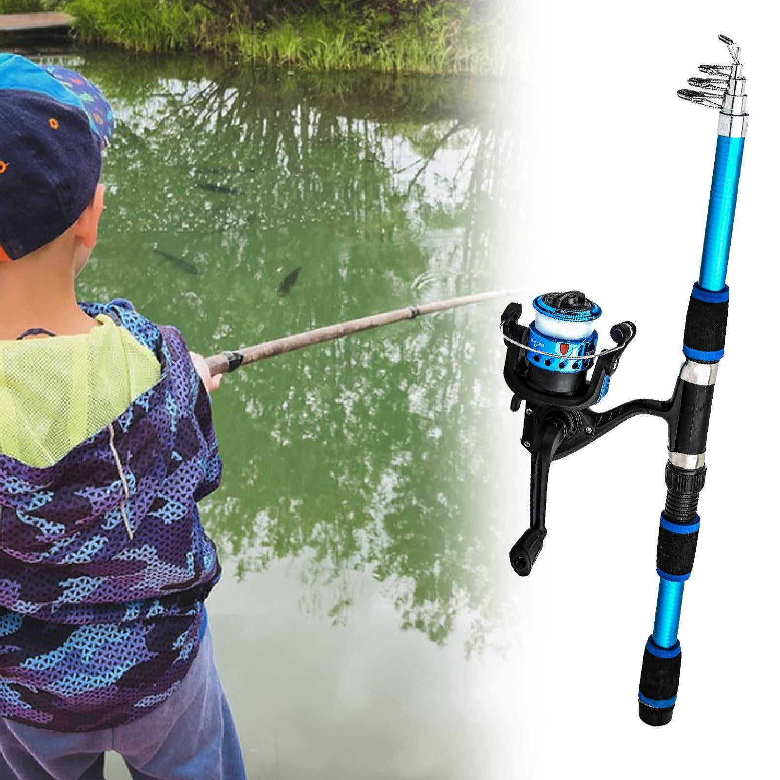 figatia Fishing Pole Kids Fishing Rod and Reel Combo, Easy to Operate Birthday Gifts Telescopic Adjustable for Travel Outdoor Starter Blue