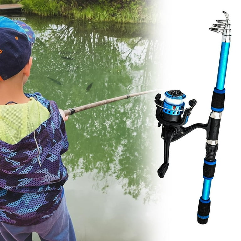 begginer lake fishing pole yotijay Fishing Pole Equipment Kids Fishing Rod and Reel Combo for Outdoor  Beginners Blue