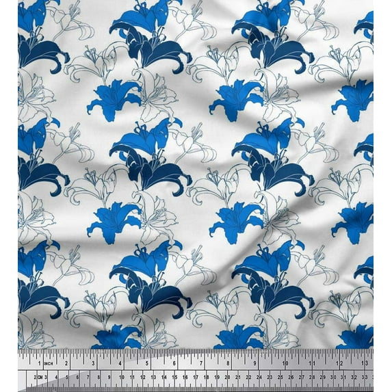 Soimoi Cotton Poplin Fabric Lilies Floral Decor Fabric Printed Yard 42 Inch Wide