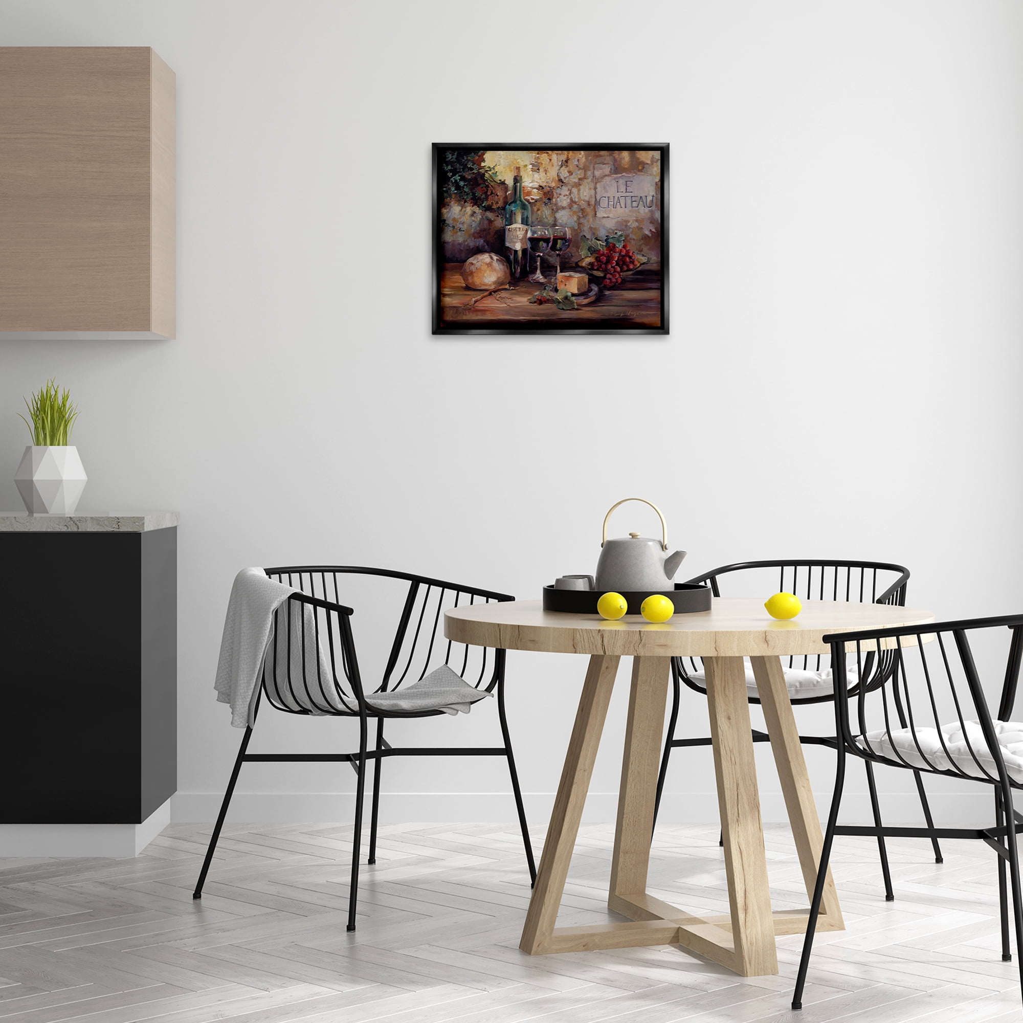 Stupell Industries Parisian Wine and Cheese Food & Beverage Painting Black Floater Framed Canvas Art Print Wall Art, 21 x 17