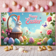 thumbnail image 6 of Pink Cherry Blossom Happy Easter Banner Bunny Ear Design Easter Backdrop Colorful Easter Eggs Themed Spring Easter Display for Easter Party Spring Celebration Photo Shoot, 6 of 9