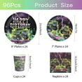 thumbnail image 2 of 96 Pcs Party Plates, Monster Truck Birthday Paper Plates and Napkins and Cups Party Supplies for Monster Trcuck Theme Birthday for Kids, Serve for 24 Guests, Purple and Green, 2 of 6