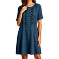 thumbnail image 6 of Dresses For Women Summer Short Sleeve Embroidered Fashion Loose-fitting Casual Comfortable Round Neck Sundresses Vacation Dresses Short Dress With Pockets, 6 of 7