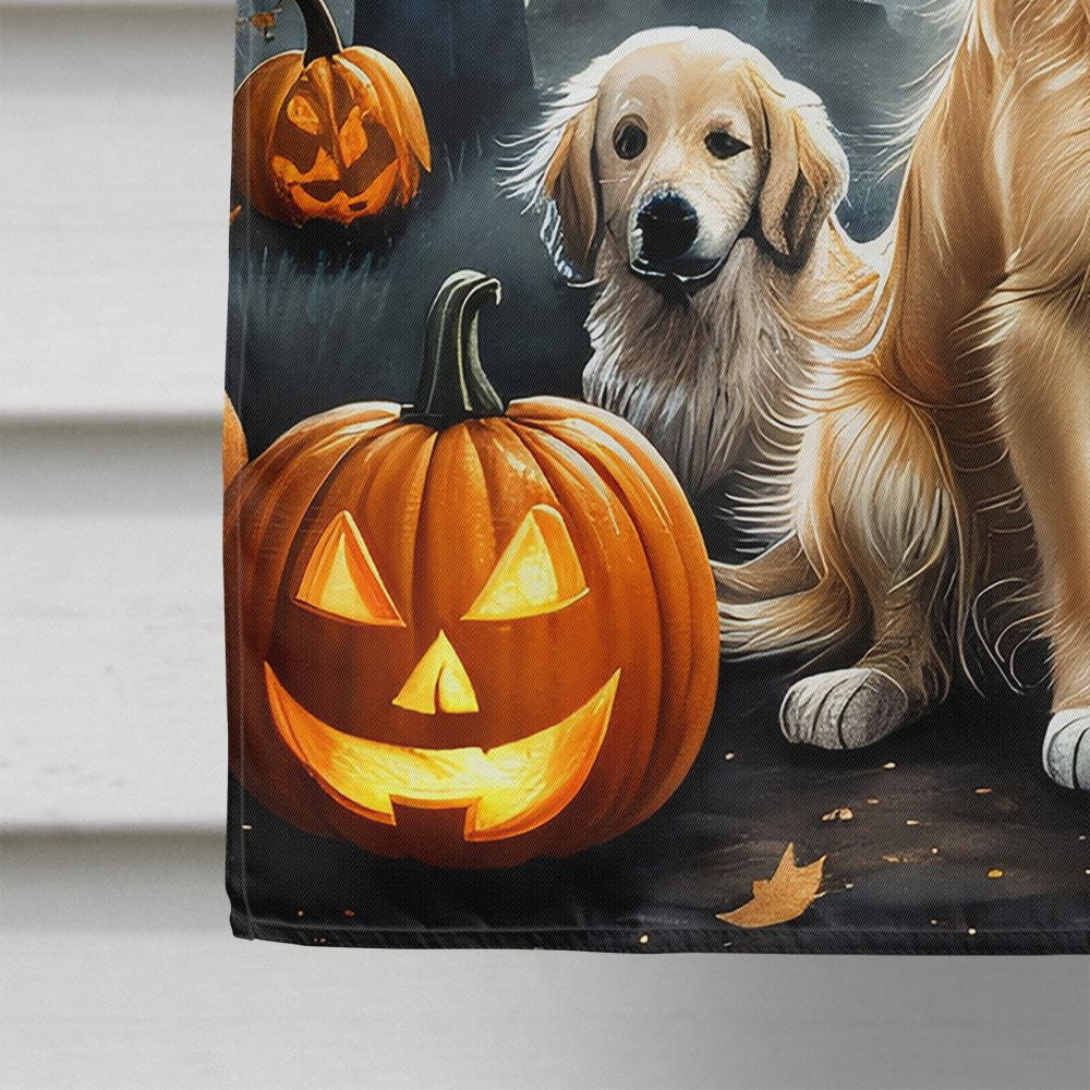Halloween Golden Retriever Dog House Flag 28x40IN Double-Sided Polyester Decorative Sleeve Pole Flag for Outdoor Home Garden