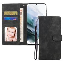 Wallet Case for Samsung Galaxy S22 Plus 6.6 Inch, Premium PU Leather Skin-Friendly Shockproof Flip Folio Case with Stand Card Slots Magnetic Clasp Wrist Strap Phone Cover for Women Girls Men,Black