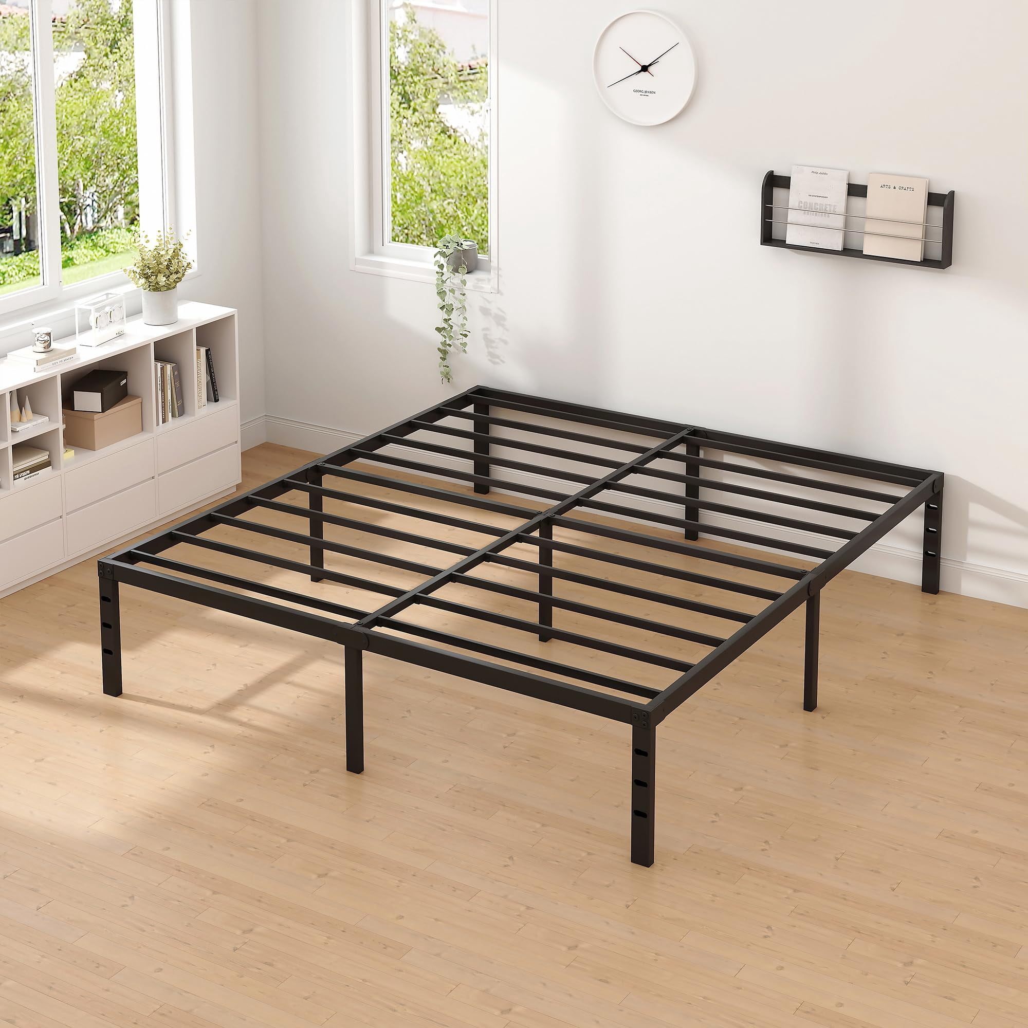 King Size Metal Bed Frame with Storage, Heavy Duty Sturdy Foundation, Easy Assembly, 14 Inch Height, Bedroom Furniture