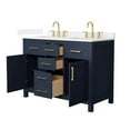 thumbnail image 2 of Beckett 48" Dark Blue Double Vanity & White Quartz Top (3-Hole) & Gold Trim, 2 of 5