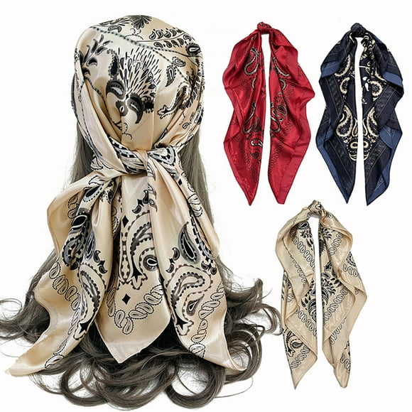 Bangcool Women Head Scarves Square 3PCS Vintage Simulated Silk Printed Scarf Neck Scarf
