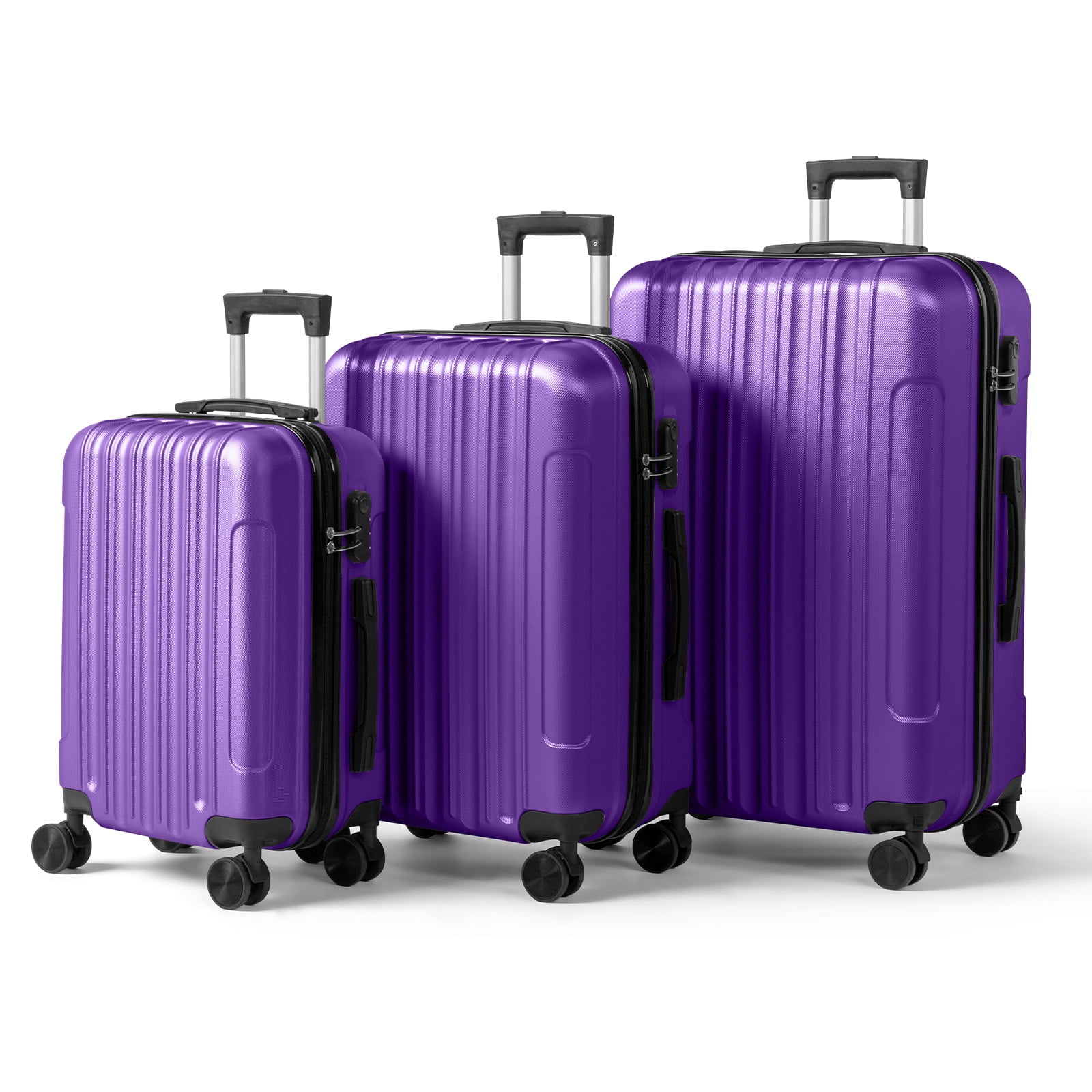 20in 24in 28in 3PCS Suitcase Set Vertical Striped Frosted Case ABS Trolley Case, Purple