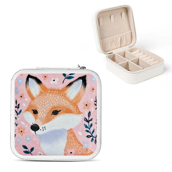 FCXZI Fox Flowers Christmas Gifts Jewelry Box for Necklaces Rings Earrings White