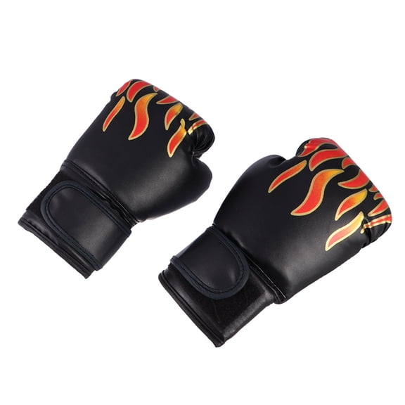 SEWCHICS Flame Pattern Boxing Gloves for Training, Black PU Material with Breathable Design and Hand