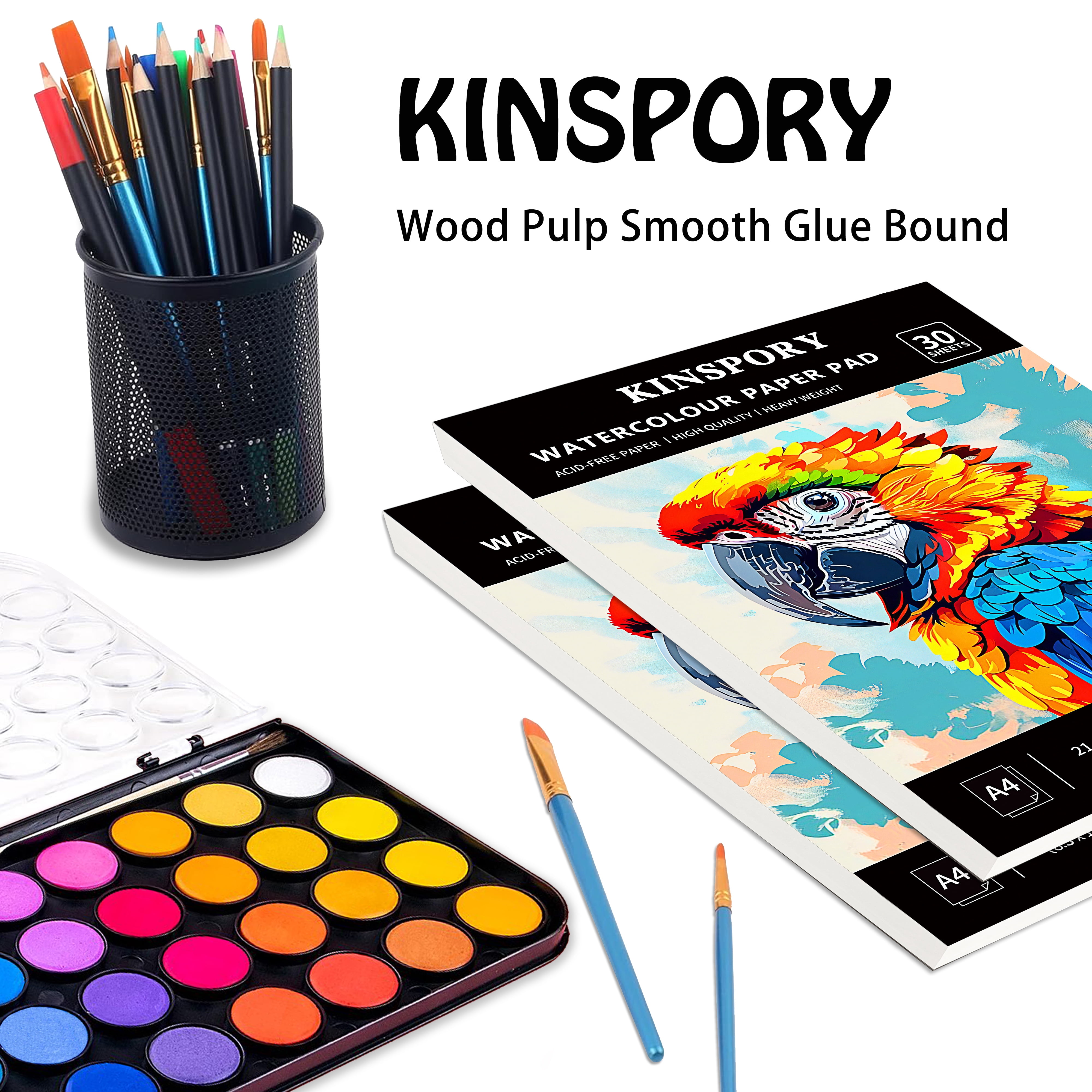KINSPORY Watercolor Paper Pad, 2-Pack, A4, 30 Sheets, 140lb/300gsm, Painting Sketchbook for Artists, Adults, Kids