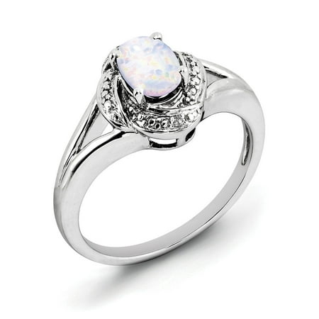 Sterling Silver Diamond Simulated Opal October Birthstone Ring Sterling Silver Diamond Simulated Opal October Birthstone Ring