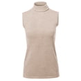thumbnail image 2 of A2Y Women's Sleeveless Viscose Turtle Neck Sweater Top Khaki M, 2 of 5