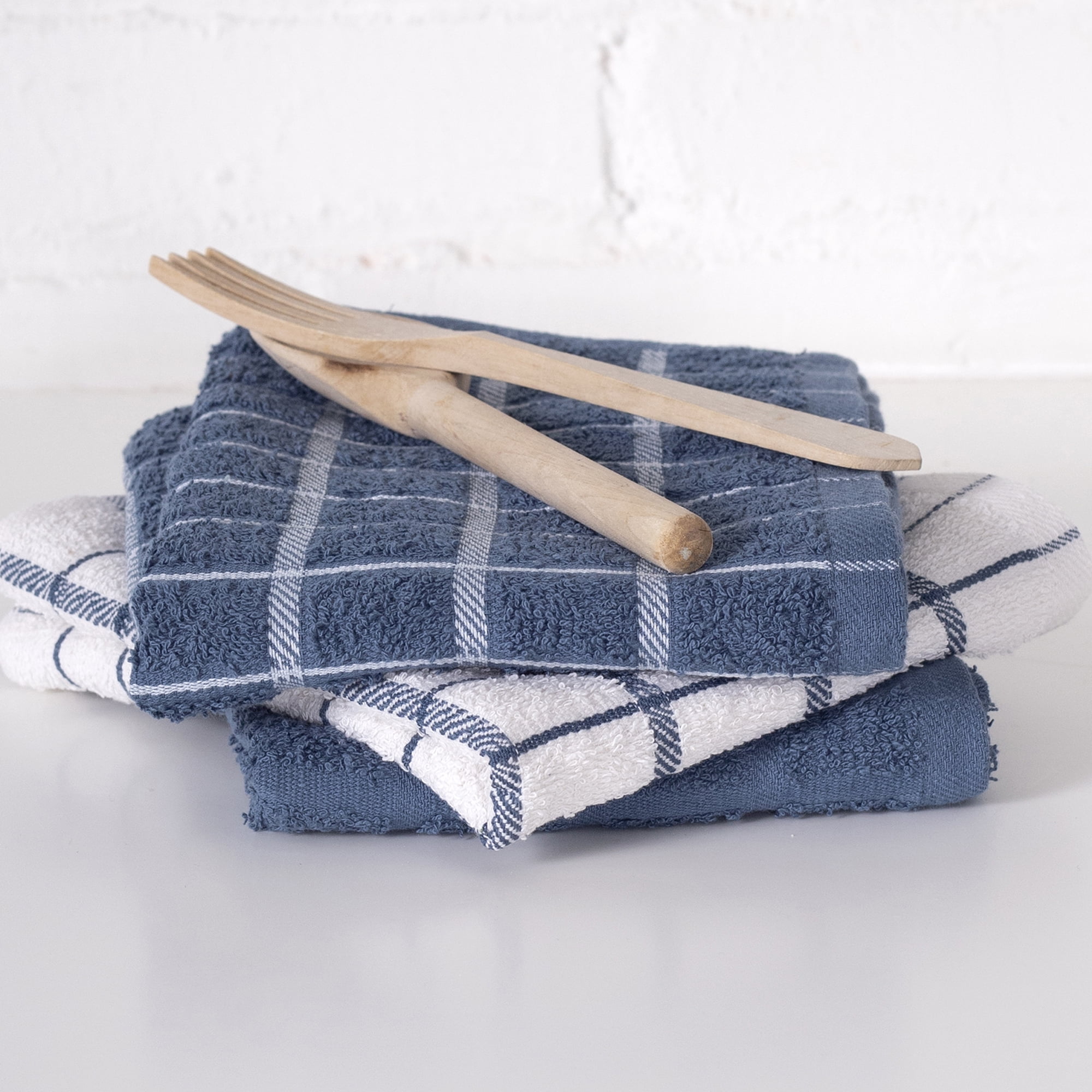 RITZ Terry Check Kitchen Towel Set, 3-Pack, 15" x 25", Federal Blue