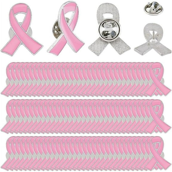 60Pcs Breast Cancer Awareness Lapel Pins Pink Ribbon Enamel Pins with Platinum Alloy Badges Hope Ribbon Lapel Pins for Charity Recognition Backpack Clothes 25.5x20.5x1.5mm DIY
