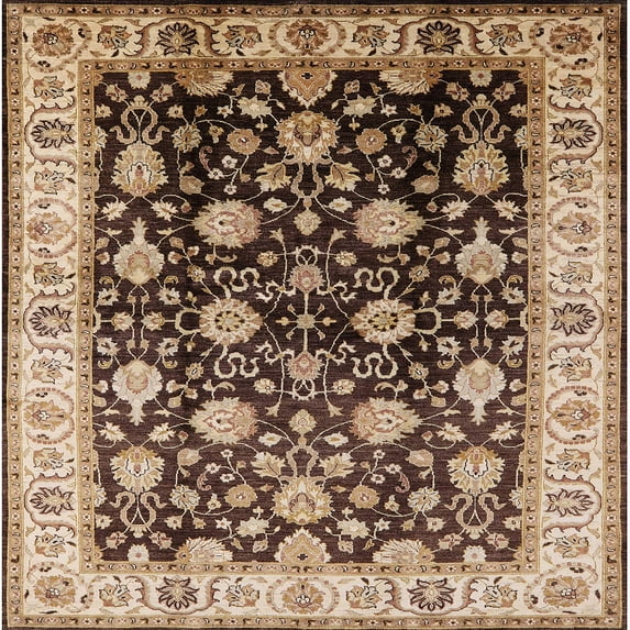 Ahgly Company Indoor Square Mid-Century Modern Red Brown Oriental Area Rugs, 6' Square