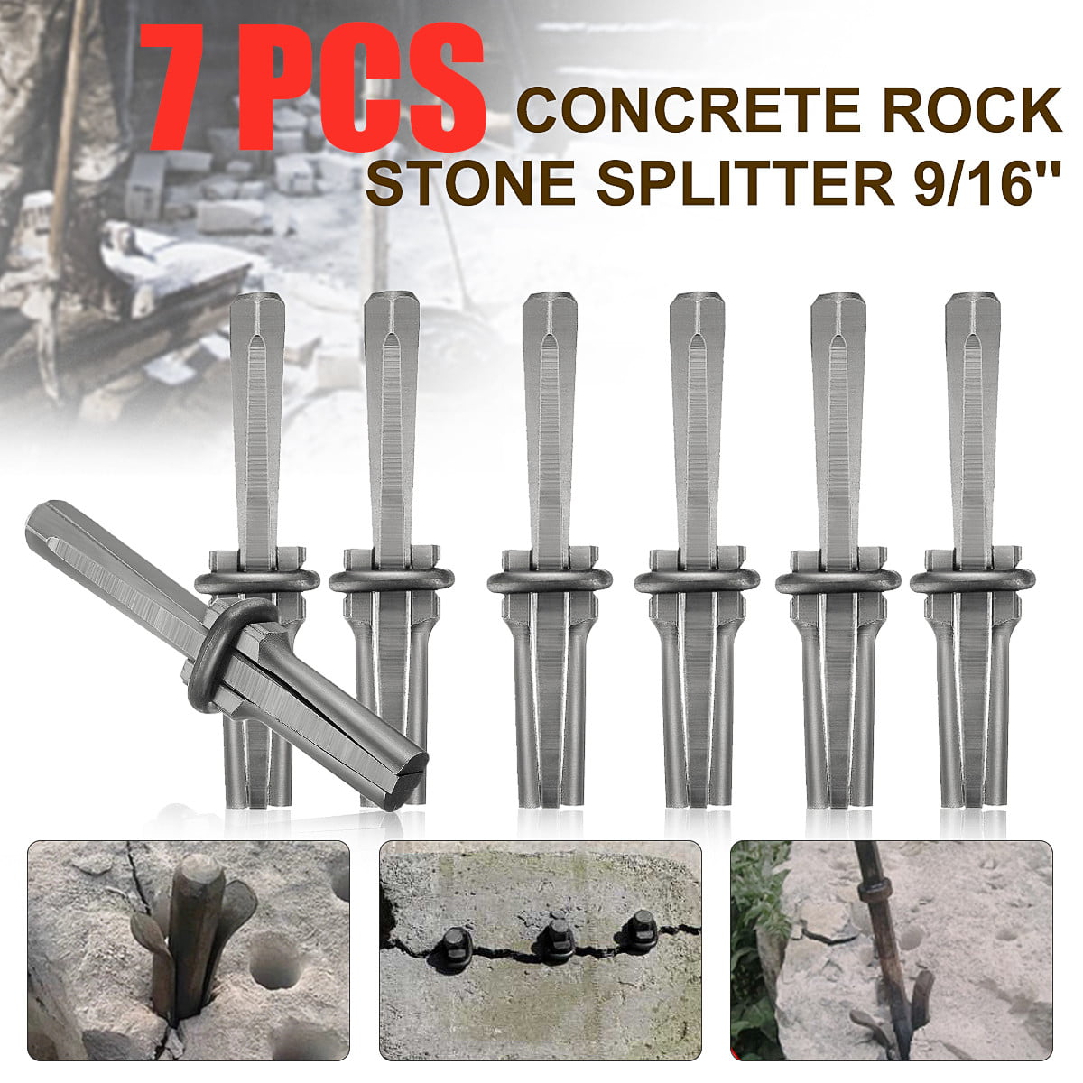 7Set 9/16'' Plug Wedges and Feather Shims Concrete Rock Stone Splitter Hand Tool 