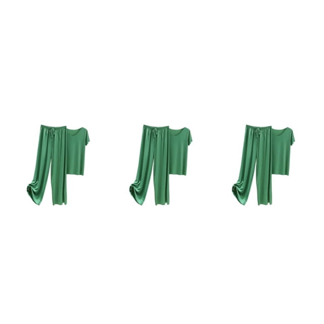 Sonducket Conjunto de pijama de seda helada para mujer, camiseta de manga corta con cuello en V, pantalones sueltos, primavera, piezas, estilo Type1 NO1