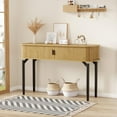 thumbnail image 2 of Fluted Solid Wood Console Table with Sliding Door Storage - Versatile Sofa/Entryway Table for Living Room, Couch Side, Hallway & Foyer | Concealed Storage Space, Modern Fluted Design, 2 of 7