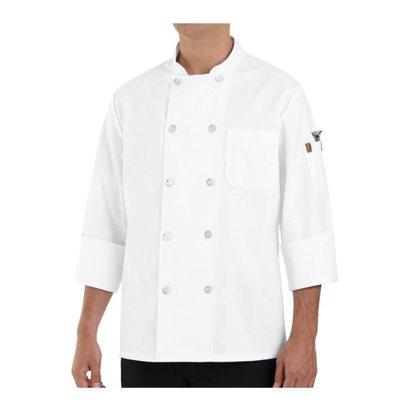 Chef Designs 0423WH-XLN-XXL Mens Ten Pearl Button Chef Coat, White - 2XL - Extra Long Fit
