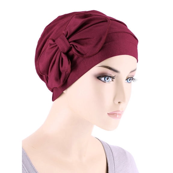 Bamboo Pleated Bow Cap Burgundy