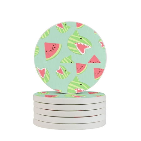 

Circular Drink Coasters Set Shark Watermelon Beautiful Home Decor Diatomite Heat-Resistant Diatomite Protect Table Countertop
