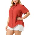 thumbnail image 1 of Women's Plus Size Shirt Short Sleeve Lace Inset Button Up Collar Top, 1 of 7